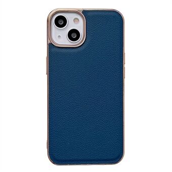 Back Cover for iPhone 13 6.1 inch, Genuine Cowhide Leather+TPU Electroplating Protective Phone Case