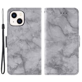 For iPhone 13 6.1 inch Impact Resistant Stand Shell, Marble Pattern Dual Magnetic Clasp PU Leather Flip Wallet Cover - Grey