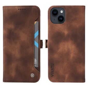YIKATU YK-002 Phone Case for iPhone 13 6.1 inch, Outer Card Slot Design Skin-touch Feeling PU Leather Wallet Stand Shell