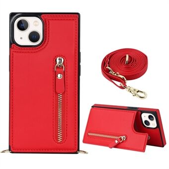 Shockproof Case for iPhone 13 6.1 inch Anti-Drop Wallet Phone Case TPU PU Leather Protective Cover with Zippered Pouch / Shoulder Strap