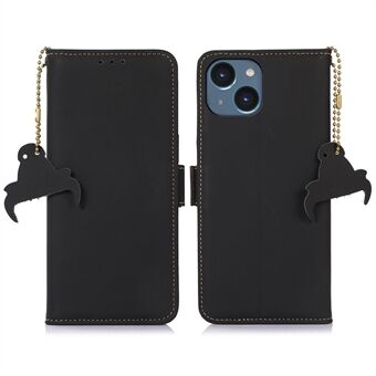 Genuine Leather Phone Case for iPhone 13 6.1 inch, RFID Blocking Magnetic Clasp Foldable Stand Wallet Cover