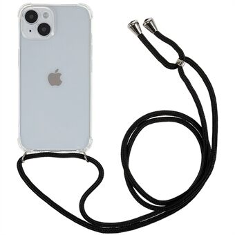 Shockproof Phone Back Cover for iPhone 13 6.1 inch HD Clear Four Corner Soft TPU Case with Lanyard