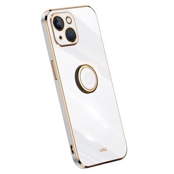 XINLI For iPhone 13 6.1 inch Ring Kickstand Soft TPU Back Shell, Electroplating Golden Edge Case Cover