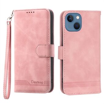 DIERFENG DF-03 Anti-fall Phone Cover for iPhone 13 6.1 inch, Stand Wallet PU Leather Lines Imprinted Anti-scratch Phone Case