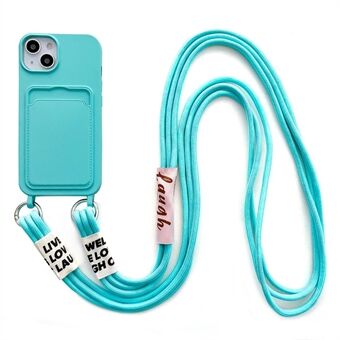 For iPhone 13 6.1 inch Liquid Silicone Card Slot Phone Case Anti-Scratch Shockproof Cover with Long Strap