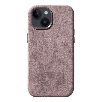 For iPhone 13 6.1 inch Back Cover, Scratch Proof Alcantara Suede Coated PC Phone Case with Metal Button