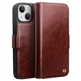 QIALINO For iPhone 13 6.1 inch Genuine Cow Leather Flip Phone Case Wallet Stand Magnetic Full Protection Cover