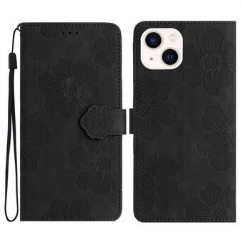 For iPhone 13 6.1 inch Wallet Cover PU Leather Flip Stand Phone Shell Imprinted Flower Pattern Phone Case