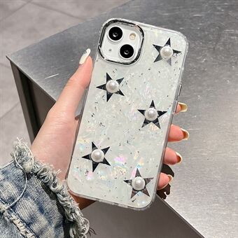 For iPhone 13 Cell Phone Case Electroplating Hard Acrylic+TPU Phone Cover with Pearl Star Decor