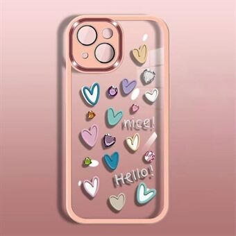 For iPhone 13 TPU Phone Case Love Heart Pattern Printed Cover with Camera Lens Film
