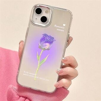 For iPhone 13 Hard PC Mirror Surface Phone Case Gradient Rose Flower Protective Cover