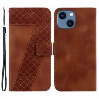For iPhone 13 6.1 inch Anti-Fingerprint Phone Case PU Leather Shell Wallet Stand Imprinted Pattern Cover