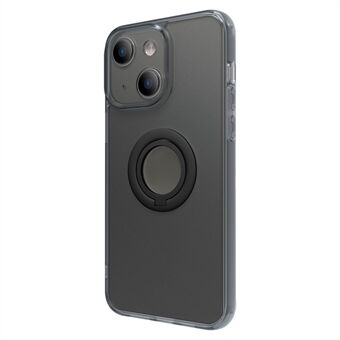 For iPhone 13 PC + TPU Phone Back Case Matte Anti-fingerprint Ring Holder Kickstand Cover
