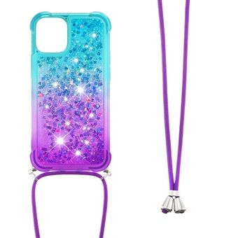 Gradient Liquid Quicksand Glitter Bling Full Protection Shockproof Soft Clear TPU Cover with Strap for iPhone 13 Pro 6.1 inch