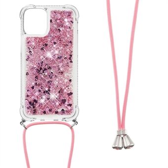 Quicksand Shiny Floating Glitter Flowing Liquid Shockproof Protective TPU Cover with Strap for iPhone 13 Pro 6.1 inch