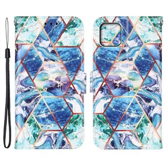 PU Leather Wallet Splicing Marble Pattern Case Flip Cover with Magnetic Wrist Strap for iPhone 13 Pro 6.1 inch