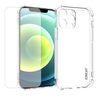 ENKAY Ultra Clear TPU Anti-Drop Cover Case with Anti-slip Strip on the Side + Tempered Glass Film for iPhone 13 Pro 6.1 inch