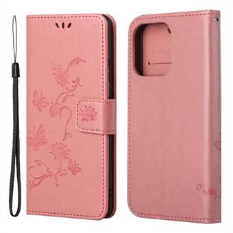 Imprint Butterfly Flower Leather Wallet Stand Phone Case Cover for iPhone 13 Pro