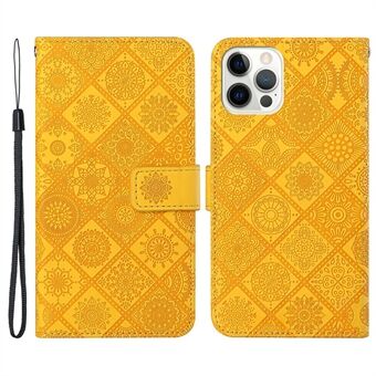 Ethnic Style Imprinted Flower Wallet Leather Case with Stand for iPhone 13 Pro 6.1 inch