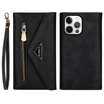 Leather Zipper Wallet Strap Design Full Protection Phone Case with Stand for iPhone 13 Pro 6.1 inch