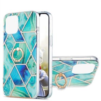2.0mm IMD IML Electroplating Marble Pattern Soft TPU Phone Back Case Shell with Ring Holder Kickstand for iPhone 13 Pro 6.1 inch