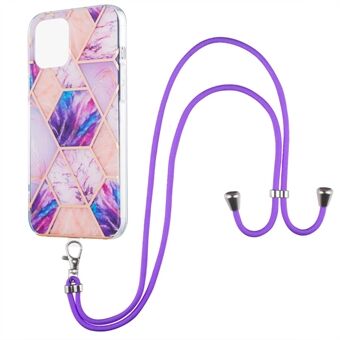 Marble Splicing Pattern Slim Shockproof Double-sided IMD Electroplating 2.0mm TPU Cover with Lanyard for iPhone 13 Pro 6.1 inch