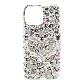 Love Heart Fashion Design Sticking Diamond Pearls Decor Light Durable TPU Phone Case for iPhone 13 Pro 6.1 inch