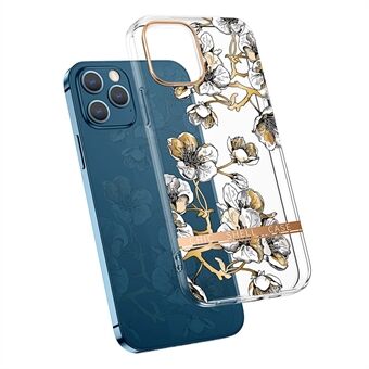 Shockproof Floral Pattern Hard Acrylic + Soft TPU Electroplated Back Cover for iPhone 13 Pro 6.1 inch