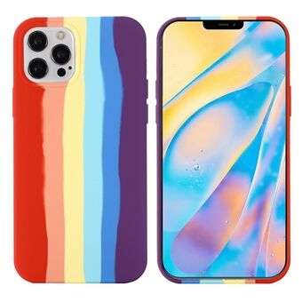 Rainbow Style Soft Liquid Silicone Shockproof Protective Cover for iPhone 13 Pro 6.1 inch - Red