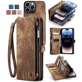 CASEME 008 Series Drop-Proof Multi-Function Wallet TPU + Split Leather 2-in-1 Phone Stand Shell for iPhone 13 Pro 6.1 inch