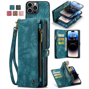 CASEME 008 Series Drop-Proof Multi-Function Wallet TPU + Split Leather 2-in-1 Phone Stand Shell for iPhone 13 Pro 6.1 inch