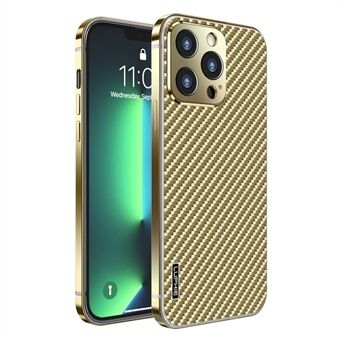 LUPHIE Carbon Fiber Texture Electroplating Metal Anti-fall Protective Phone Case Shell for iPhone 13 Pro 6.1 inch