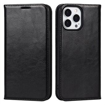 Crazy Horse Genuine Leather Dust-proof Phone Cover Card Slot Wallet Phone Case for iPhone 13 Pro 6.1 inch