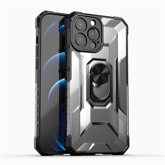 RUGGED SHIELD PC+TPU Hybrid Case for iPhone 13 Pro 6.1 inch Phone Protective Cover Shell with Ring Kickstand