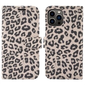 Leopard Texture Leather Phone Case Stand Cover with Wallet Design for iPhone 13 Pro 6.1 inch