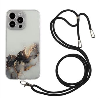 Embossing Marble Pattern Printing Design Freely Twisted Flexible TPU Case with Adjustable Long Lanyard for iPhone 13 Pro 6.1 inch