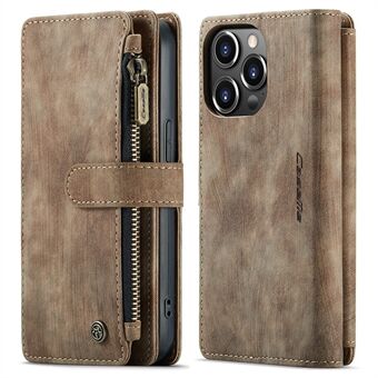 CASEME C30 Series For iPhone 13 Pro 6.1 inch Zipper Pocket Supporting Stand Design Shockproof PU Leather TPU Wallet Cover Flip Case Phone Case