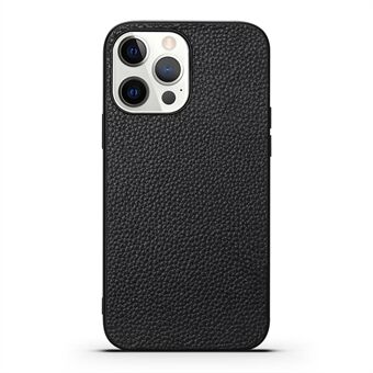 Shock Absorption Litchi Texture Genuine Leather + TPU Phone Case for iPhone 13 Pro 6.1 inch