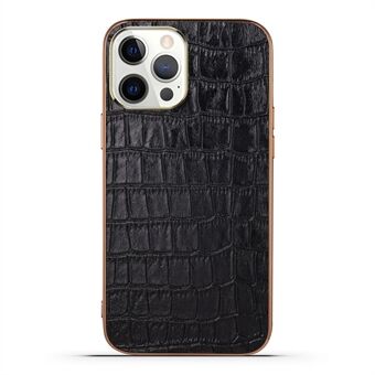 Crocodile Texture Genuine Leather Coated Electroplating TPU Case Anti-fall Phone Shell for iPhone 13 Pro 6.1 inch