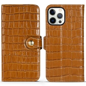 Crocodile Texture Viewing Stand Genuine Leather Wallet Case with Magnet Snap for iPhone 13 Pro 6.1 inch