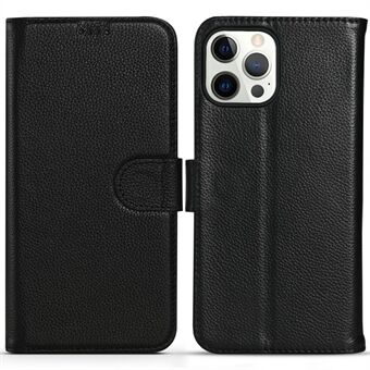 Litchi Texture Magnetic TPU Shockproof Genuine Leather Wallet Case Folio Flip Stand Cover for iPhone 13 Pro 6.1 inch