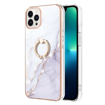 Kickstand Design Anti-Scratch Soft TPU Cover Electroplating Frame IMD Marble Pattern IML Phone Case for iPhone 13 Pro 6.1 inch