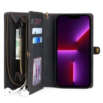 MEGSHI 017 Series Detachable 2-in-1 Design Magnetic Absorption Leather Cover Phone Case Shell with Zipper Pocket for iPhone 13 Pro 6.1 inch