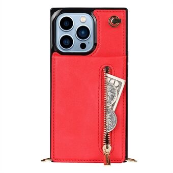 PU Leather Kickstand Phone Case Well-protected Classic Zippered Wallet Pouch with Shoulder Strap for iPhone 13 Pro 6.1 inch