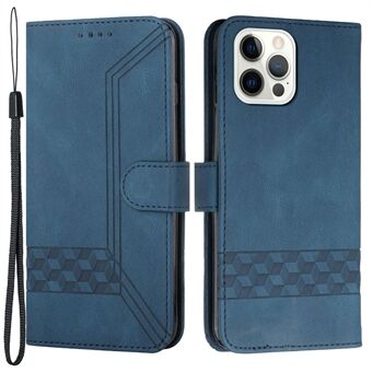 YX 0010 Scratch-resistant Wallet Stand Rhombus and Lines Imprinting Skin-touch Feel Leather Case Phone Cover for iPhone 13 Pro 6.1 inch