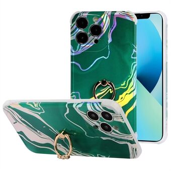 Ring Holder Kickstand Marble IMD Laser TPU + PC Anti-drop Hybrid Phone Cover for iPhone 13 Pro 6.1 inch
