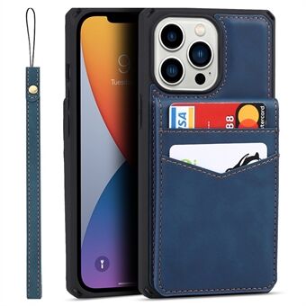 Vertical Flip Card Slots Design Button Closure Skin-touch Well-protected PU Leather Coated TPU Phone Case with Kickstand for iPhone 13 Pro 6.1 inch