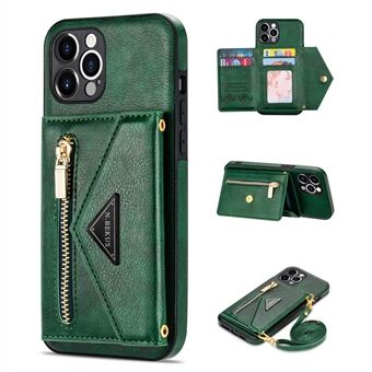N.BEKUS for iPhone 13 Pro 6.1 inch Anti-scratch Drop-proof Kickstand Design Wallet PU Leather + TPU Phone Shell Case with Long Lanyard