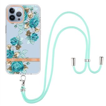 For iPhone 13 Pro 6.1 inch YB IMD-9 Series Flower Pattern IMD Electroplating Protector Soft TPU Fashionable Phone Cover with Lanyard