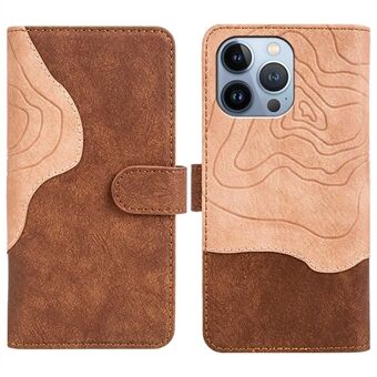For iPhone 13 Pro 6.1 inch Wood Texture Color Splicing Phone Cover Wallet Stand Full Protection Anti-drop Leather Shell